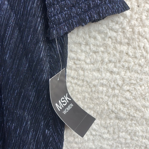 NWT MSK Womens Navy Blue Metallic Smocked V-Neck Long Sleeve Midi Dress PLUS 3X - Picture 11 of 13